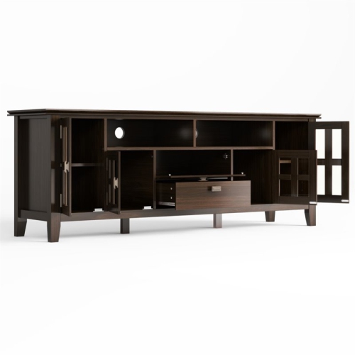 Simpli Home Artisan Wood 72" Transitional TV Media Stand in Tobacco Brown For TVs up to 80"