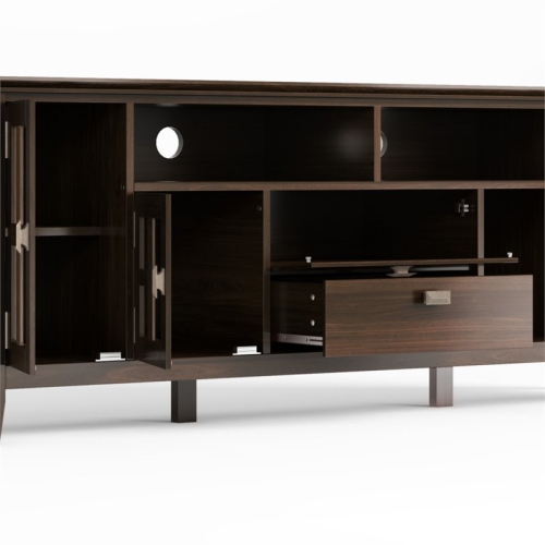 Simpli Home Artisan Wood 72" Transitional TV Media Stand in Tobacco Brown For TVs up to 80"