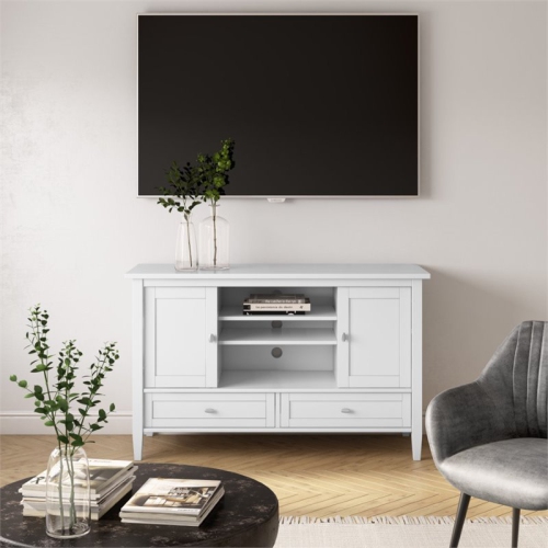 Simpli Home Warm Shaker Wood 47" Transitional TV Media Stand in White For TVs up to 50"