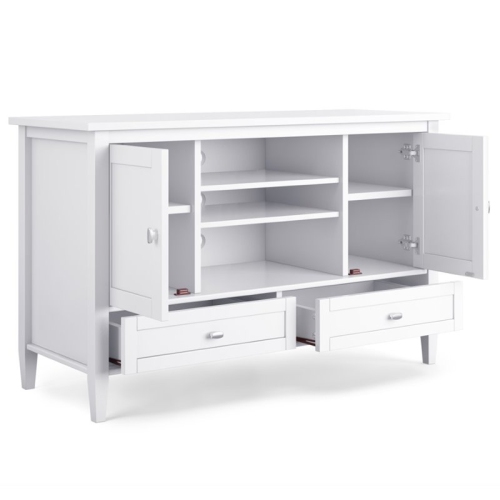 Simpli Home Warm Shaker Wood 47" Transitional TV Media Stand in White For TVs up to 50"
