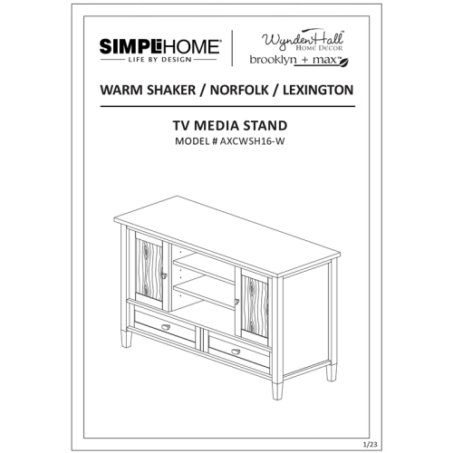 Simpli Home Warm Shaker Wood 47" Transitional TV Media Stand in White For TVs up to 50"