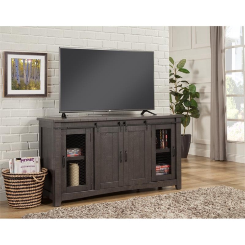 Bowery Hill Farmhouse 65" Solid Wood TV Stand in Gray Finish