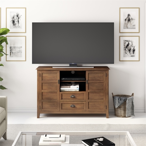 Simpli Home Burlington Wood 54" Transitional TV Media Stand in Rustic Natural Brown For TVs up to 60"
