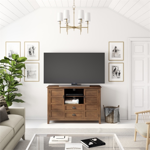 Simpli Home Burlington Wood 54" Transitional TV Media Stand in Rustic Natural Brown For TVs up to 60"