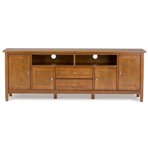 Simpli Home Warm Shaker Wood 72" Transitional TV Media Stand in Light Golden Brown For TVs up to 80"