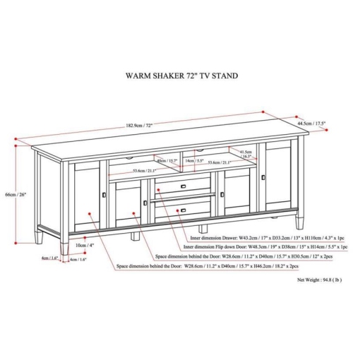 Simpli Home Warm Shaker Wood 72" Transitional TV Media Stand in Light Golden Brown For TVs up to 80"