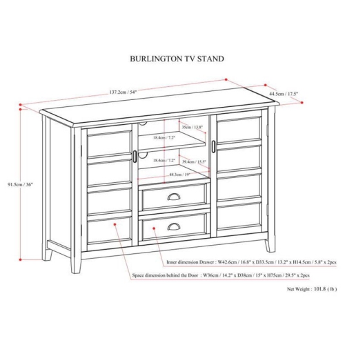 Simpli Home Burlington Wood 54" Transitional TV Media Stand in Mahogany Brown For TVs up to 60"
