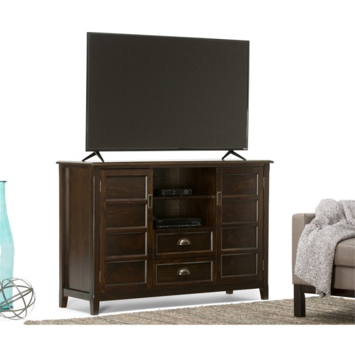 Simpli Home Burlington Wood 54" Transitional TV Media Stand in Mahogany Brown For TVs up to 60"