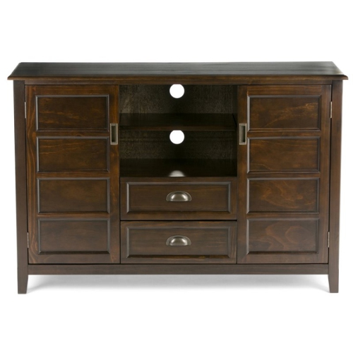 Simpli Home Burlington Wood 54" Transitional TV Media Stand in Mahogany Brown For TVs up to 60"