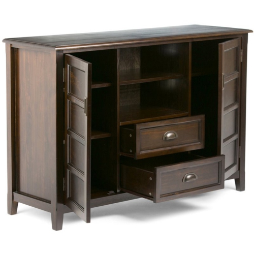 Simpli Home Burlington Wood 54" Transitional TV Media Stand in Mahogany Brown For TVs up to 60"