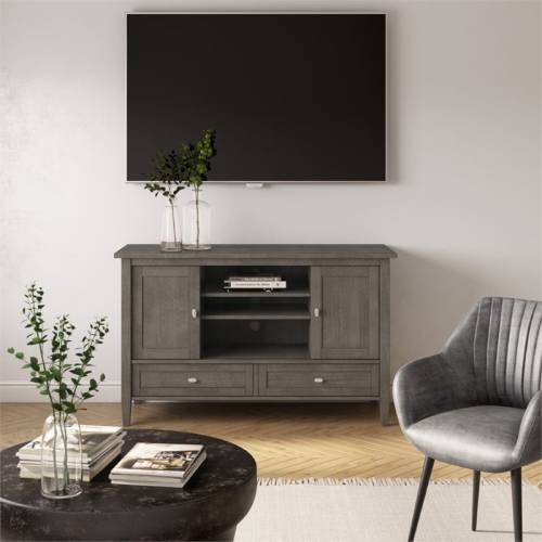 Simpli Home Warm Shaker Wood 47" Transitional TV Media Stand in Farmhouse Gray For TVs up to 50"
