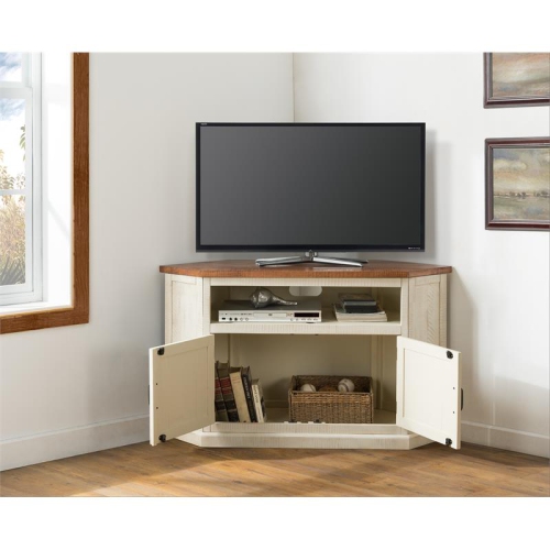 Bowery Hill Rustic Corner 50" Wood TV Stand in Antique White and Honey