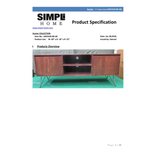 Hunter SOLID MANGO WOOD TV Media Stand in Umber Brown Stain For TVs up to 65 in