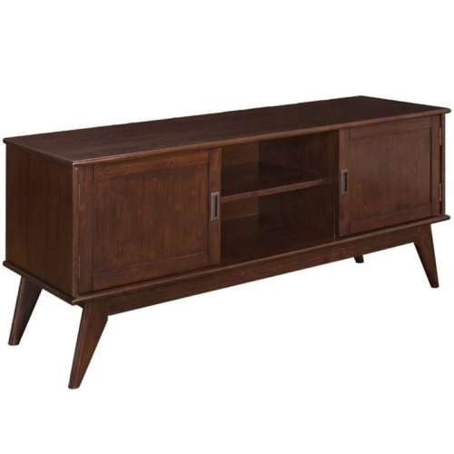 Simpli Home Draper Solid Hardood 60 " Mid-Century Modern TV Media Stand in Medium Auburn Brown