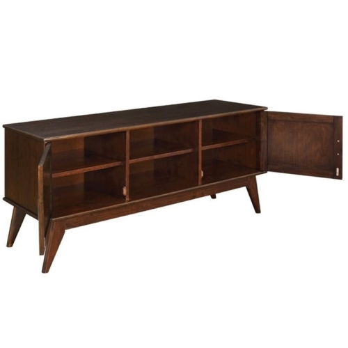 Simpli Home Draper Solid Hardood 60 " Mid-Century Modern TV Media Stand in Medium Auburn Brown