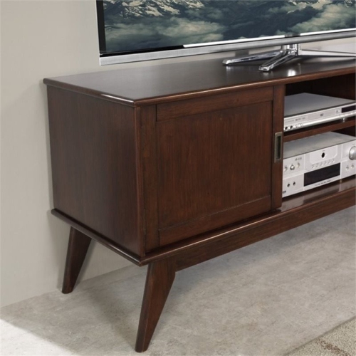 Simpli Home Draper Solid Hardood 60 " Mid-Century Modern TV Media Stand in Medium Auburn Brown
