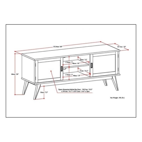 Simpli Home Draper Solid Hardood 60 " Mid-Century Modern TV Media Stand in Medium Auburn Brown
