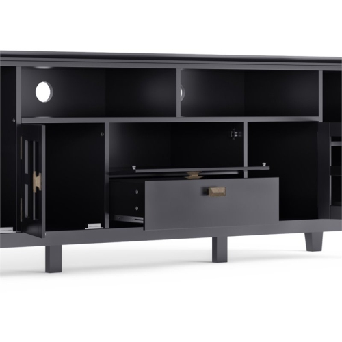 Simpli Home Artisan Wood 72" Transitional TV Media Stand in Black For TVs up to 80"