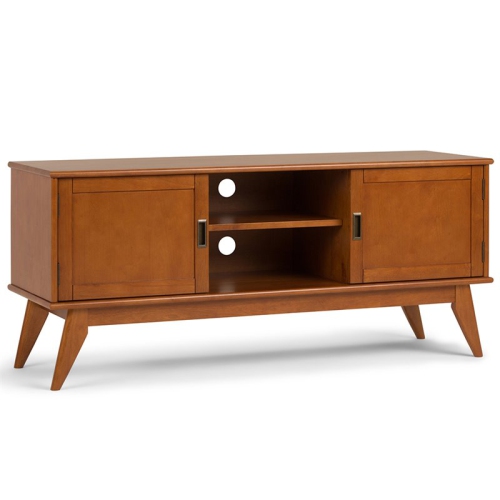 SIMPLI HOME  Draper Solid Hardood 60 " Mid-Century Modern Tv Media Stand In Teak Brown Perfect tv cabinet for small homes