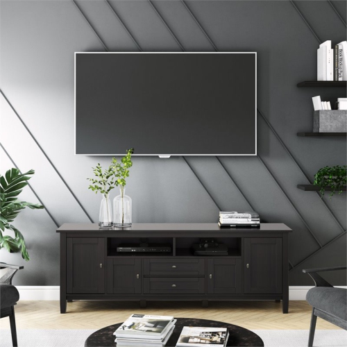 Simpli Home Warm Shaker Wood 72" Transitional TV Media Stand in Hickory Brown For TVs up to 80"