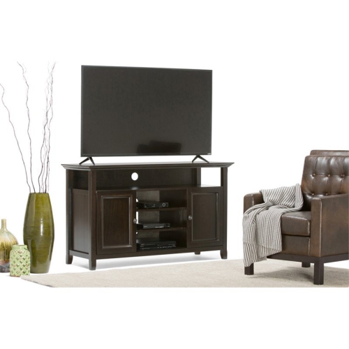 Simpli Home Amherst Transitional Solid Wood 54" TV Stand in Hickory Brown