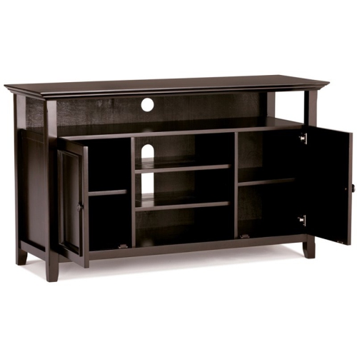 Simpli Home Amherst Transitional Solid Wood 54" TV Stand in Hickory Brown