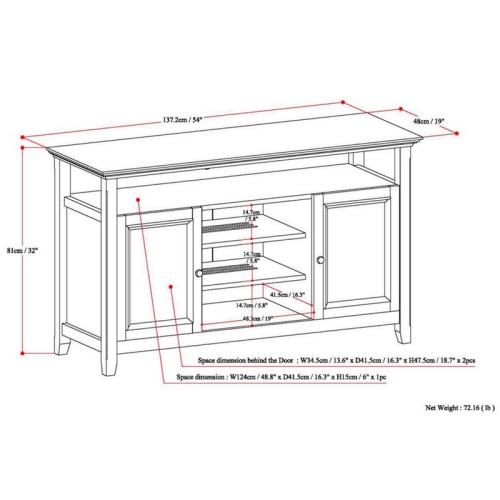 Simpli Home Amherst Transitional Solid Wood 54" TV Stand in Hickory Brown