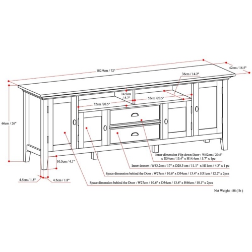 Meuble multimédia transitionnel en bois Redmond de Simpli Home pour téléviseur de 72 po ou moins - 80 Noir