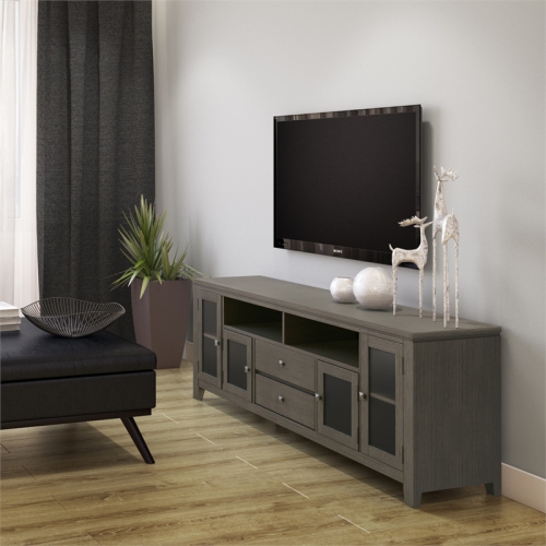 Simpli Home Cosmopolitan Solid Wood Extra Wide 72" TV Stand - Farmhouse Gray