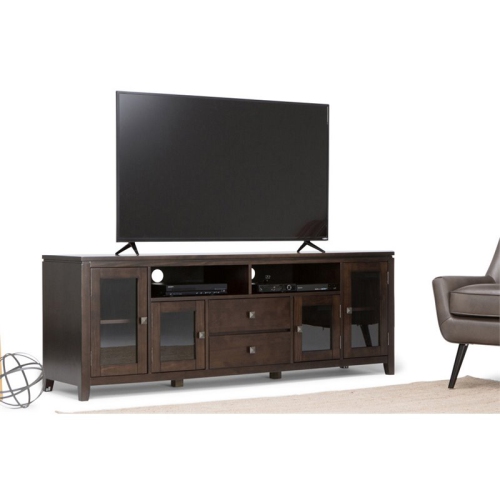 Simpli Home Cosmopolitan Solid Wood Extra Wide 72" TV Stand - Mahogany Brown