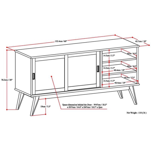 Draper SOLID WOOD 60" W Modern TV Media Stand in Teak Brown For TVs up to 65"