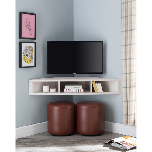 BOWERY HILL  Modern Corner Wood Floating 42" Tv Stand In Oak In White