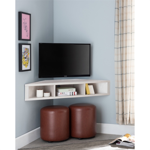 Bowery Hill Modern Corner Wood Floating 42" TV Stand in White Oak