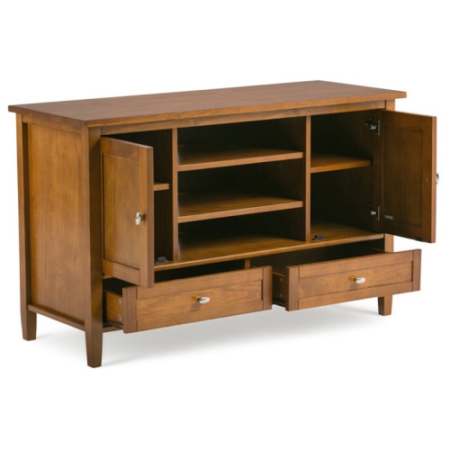 Simpli Home Warm Shaker Wood 47" Transitional TV Media Stand in Light Golden Brown For TVs up to 50"