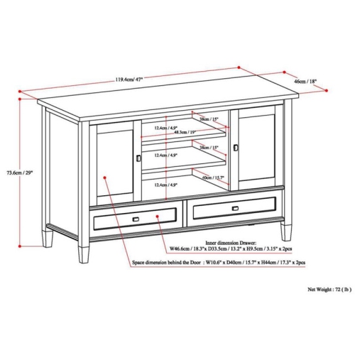 Simpli Home Warm Shaker Wood 47" Transitional TV Media Stand in Light Golden Brown For TVs up to 50"