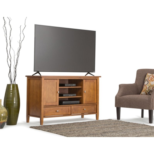 Simpli Home Warm Shaker Wood 47" Transitional TV Media Stand in Light Golden Brown For TVs up to 50"