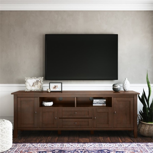 Simpli Home Warm Shaker Wood 72" Transitional TV Media Stand in Russet Brown For TVs up to 80"