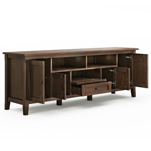 Simpli Home Warm Shaker Wood 72" Transitional TV Media Stand in Russet Brown For TVs up to 80"