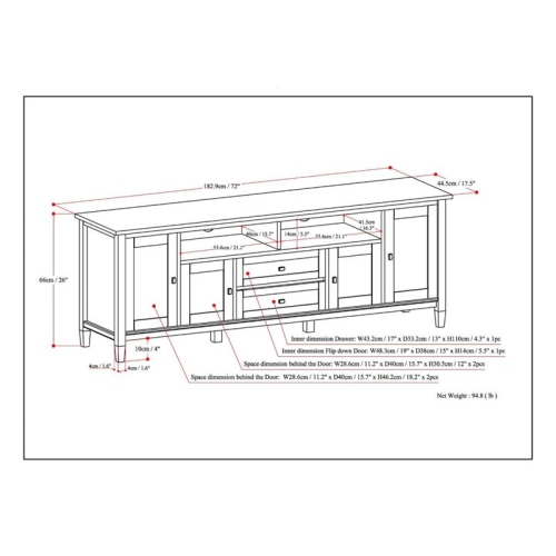 Simpli Home Warm Shaker Wood 72" Transitional TV Media Stand in Russet Brown For TVs up to 80"