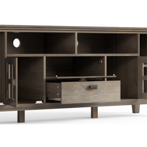 Simpli Home Artisan Wood 72" Transitional TV Media Stand in Gray For TVs up to 80"