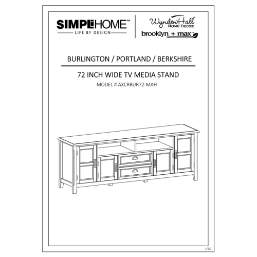 Simpli Home Burlington Wood 72" Transitional TV Media Stand in Mahogany Brown For TVs up to 80"