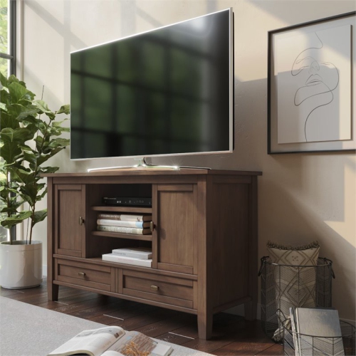 Simpli Home Warm Shaker Wood 47" Transitional TV Media Stand in Rustic Natural Brown For TVs up to 50"