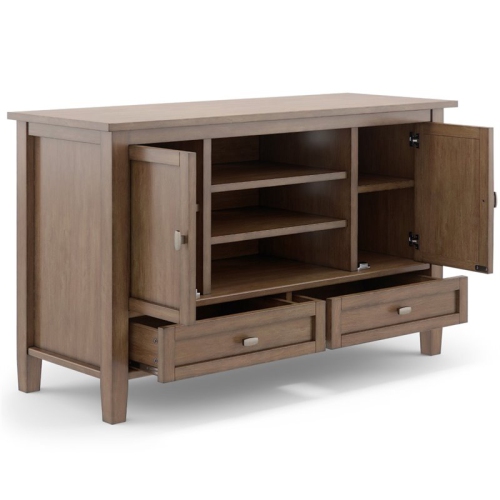 Simpli Home Warm Shaker Wood 47" Transitional TV Media Stand in Rustic Natural Brown For TVs up to 50"