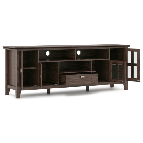 Simpli Home Artisan Wood 72" Transitional TV Media Stand in Farmhouse Brown For TVs up to 80"