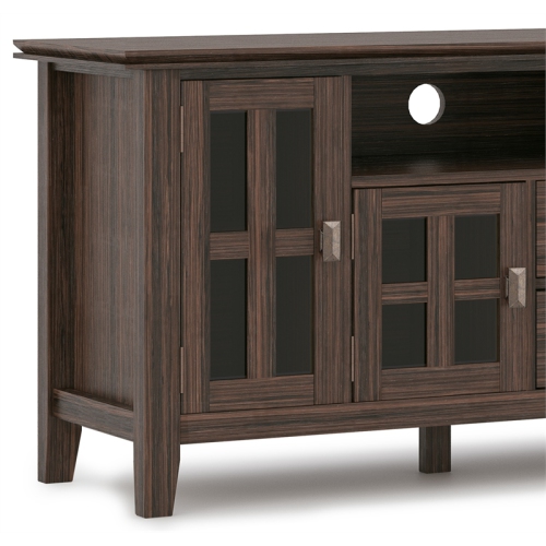 Simpli Home Artisan Wood 72" Transitional TV Media Stand in Farmhouse Brown For TVs up to 80"