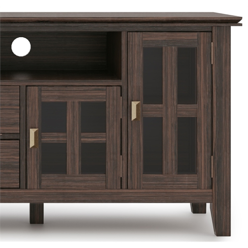 Simpli Home Artisan Wood 72" Transitional TV Media Stand in Farmhouse Brown For TVs up to 80"