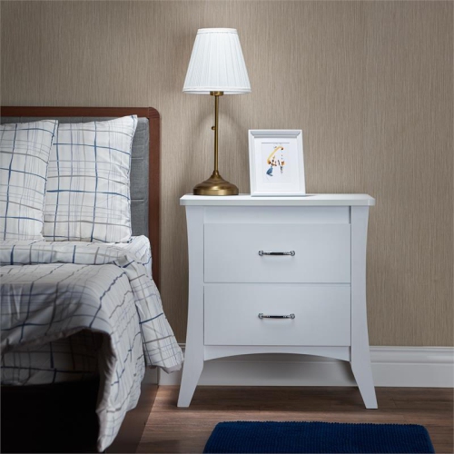 ACME Babb Wooden Rectangular Nightstand with 2 Drawers and Tapered Legs in White