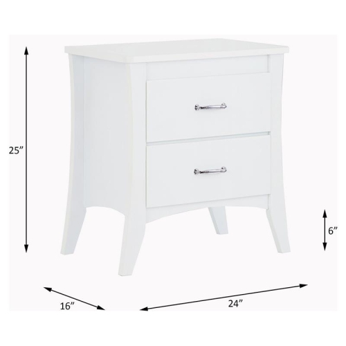 ACME Babb Wooden Rectangular Nightstand with 2 Drawers and Tapered Legs in White
