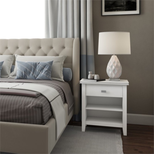 Simpli Home Artisan Wood 24" Transitional Bedside Nightstand Table in White