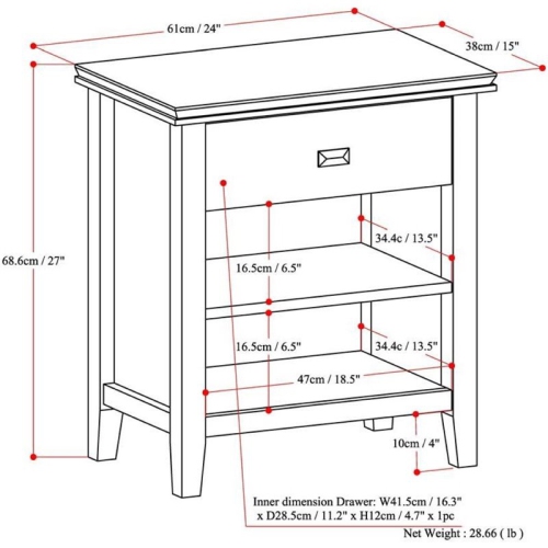 Simpli Home Artisan Wood 24" Transitional Bedside Nightstand Table in White